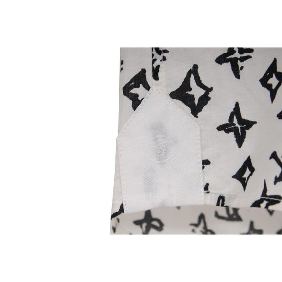 Louis Vuitton Men Logo Button Down Shirt XL White Black Monogram Short Sleeve - Picture 5 of 10